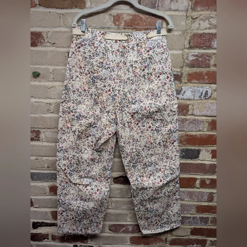NWT Floral Drawstring Button-Front Barrel Jeans- Cream Multi Floral - Picture 6 of 6